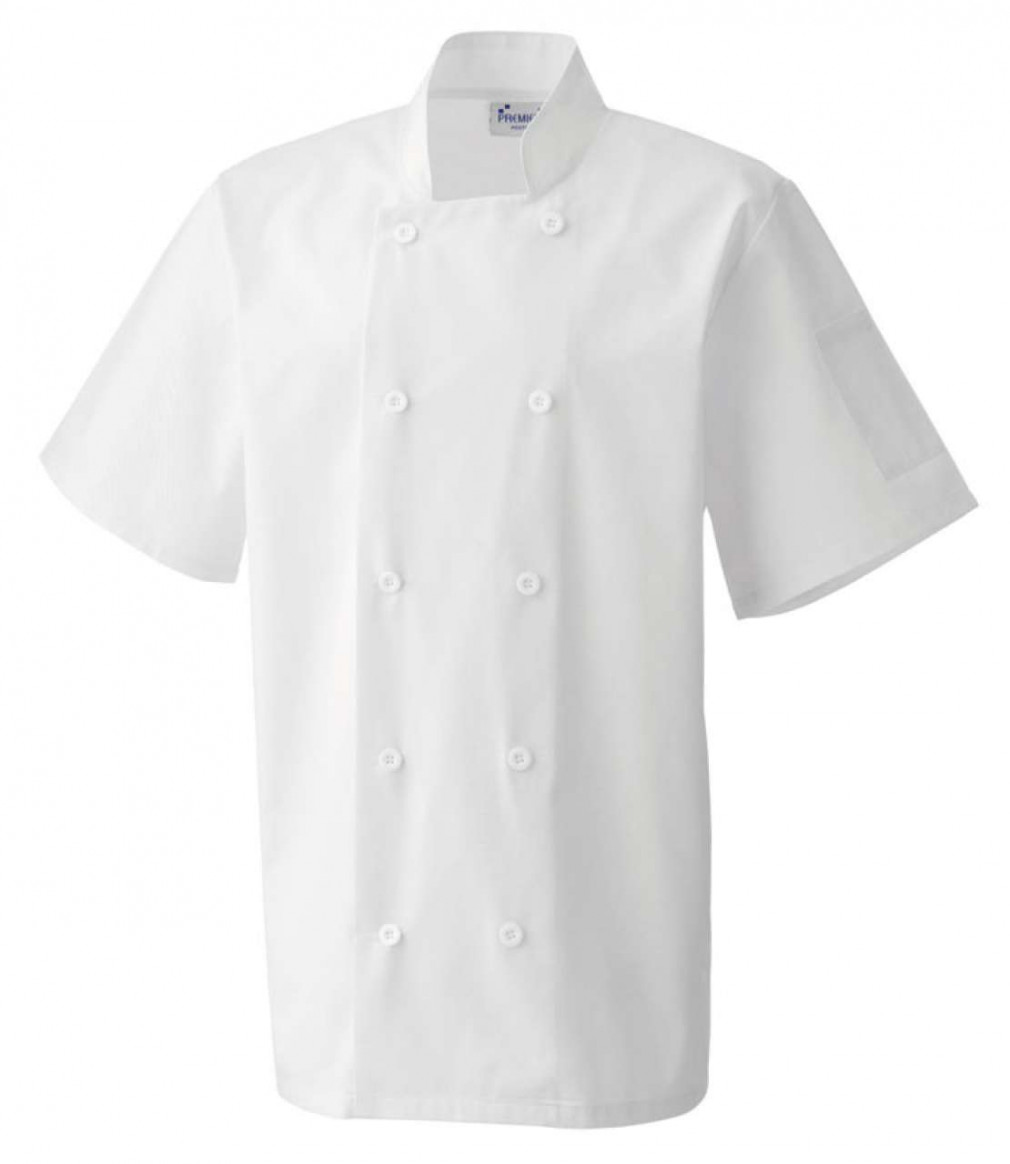 Uniszex kabát Premier PR656 Short Sleeve Chef'S Jacket -2XL, White