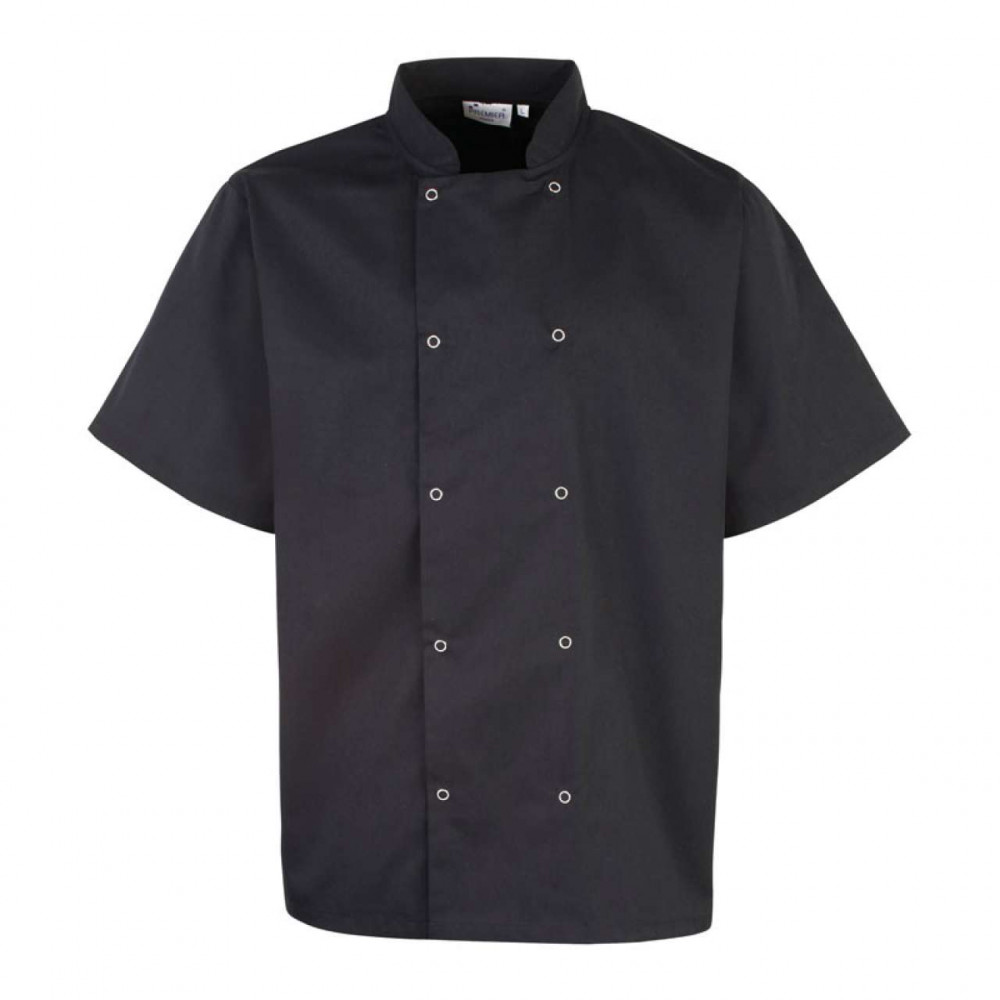 Uniszex kabát Premier PR664 Chef'S Short Sleeve Stud Jacket -3XL, Black