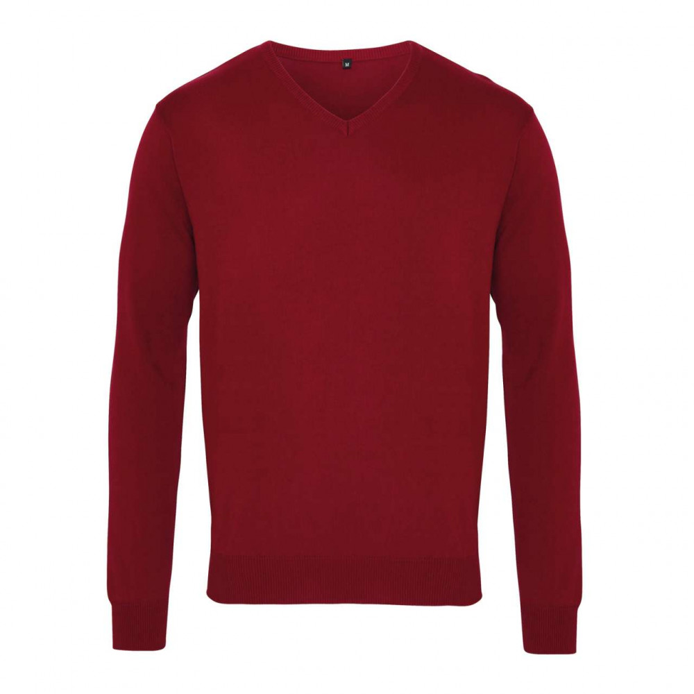 Férfi Premier PR694 Men'S Knitted v-neck Sweater -L, Burgundy
