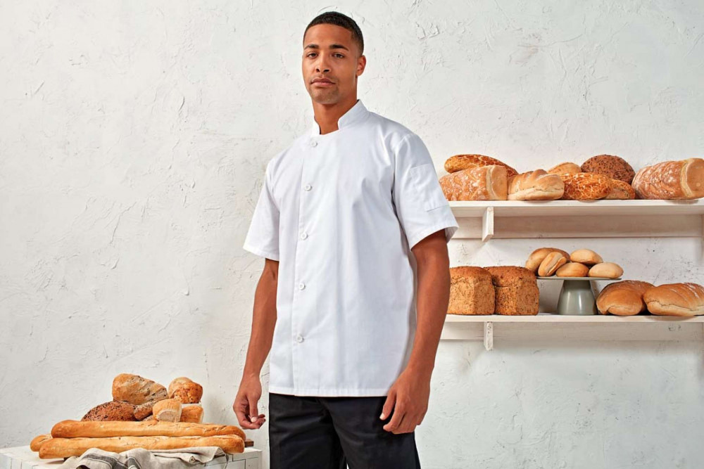 Uniszex kabát Premier PR900 Essential' Short Sleeve Chef'S Jacket -M, White