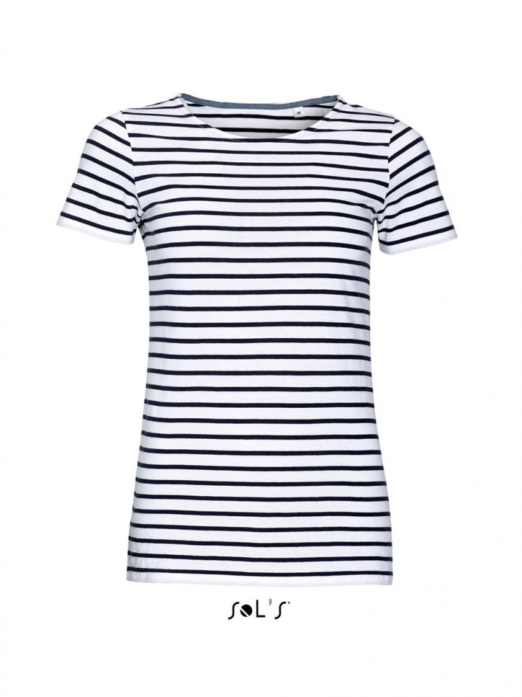 Női póló SOL'S SO01399 Sol'S Miles Women - Kereknyakú Csíkos póló -L, White/Navy